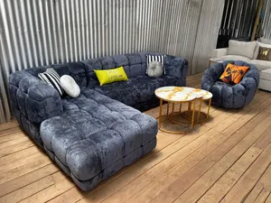 Bubble Grey Velvet L Shape Sofa 6 Seater