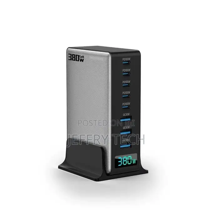 380w 8-Port Gan Fast Charger 5 Usb-C 3 Usb-a Ports With Ai Display A