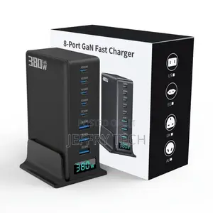 380w 8-Port Gan Fast Charger 5 Usb-C 3 Usb-a Ports With Ai Display A