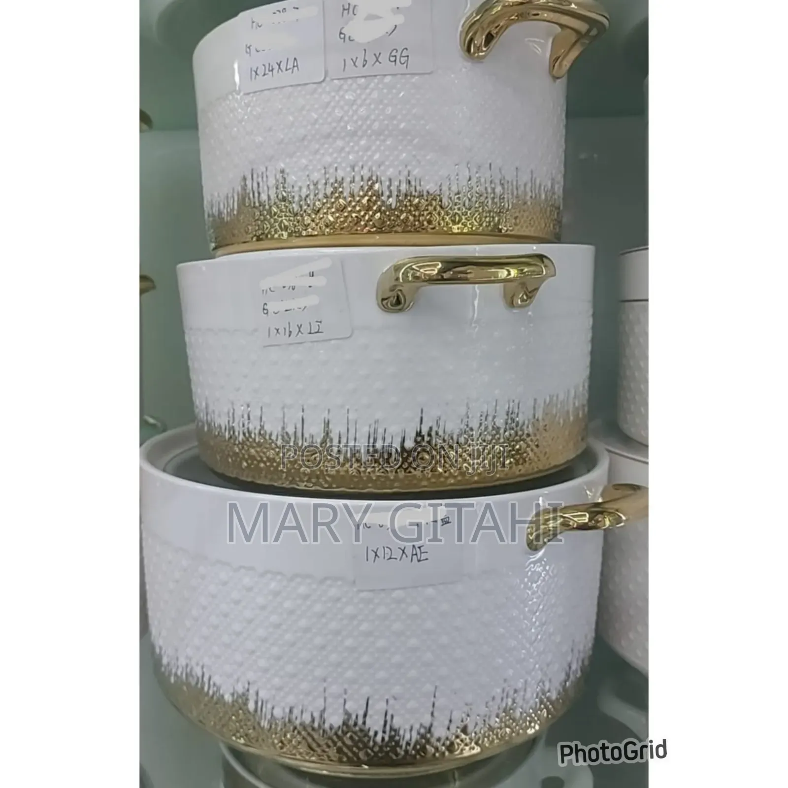 3pcs Set Elegant Gold Rim Ceramic Casserole Serving Dish With Vlid