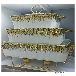 3pcs White Gold Ceramic Chaffing Dish