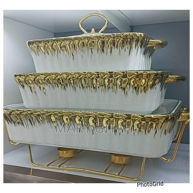 3pcs White Gold Ceramic Chaffing Dish