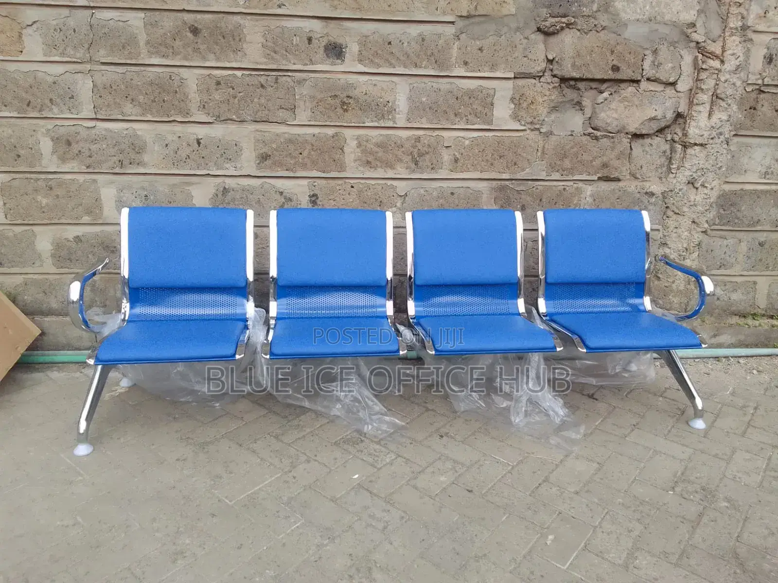 Padded Blue 4 Seater Visitors Chair