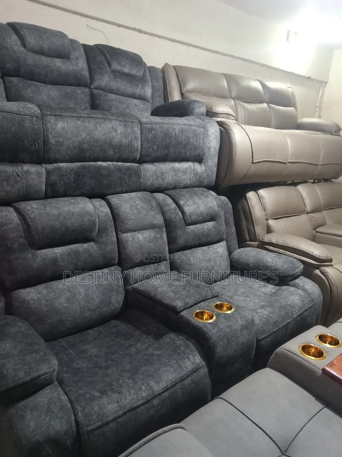 Grey Semi Recliner Sofa