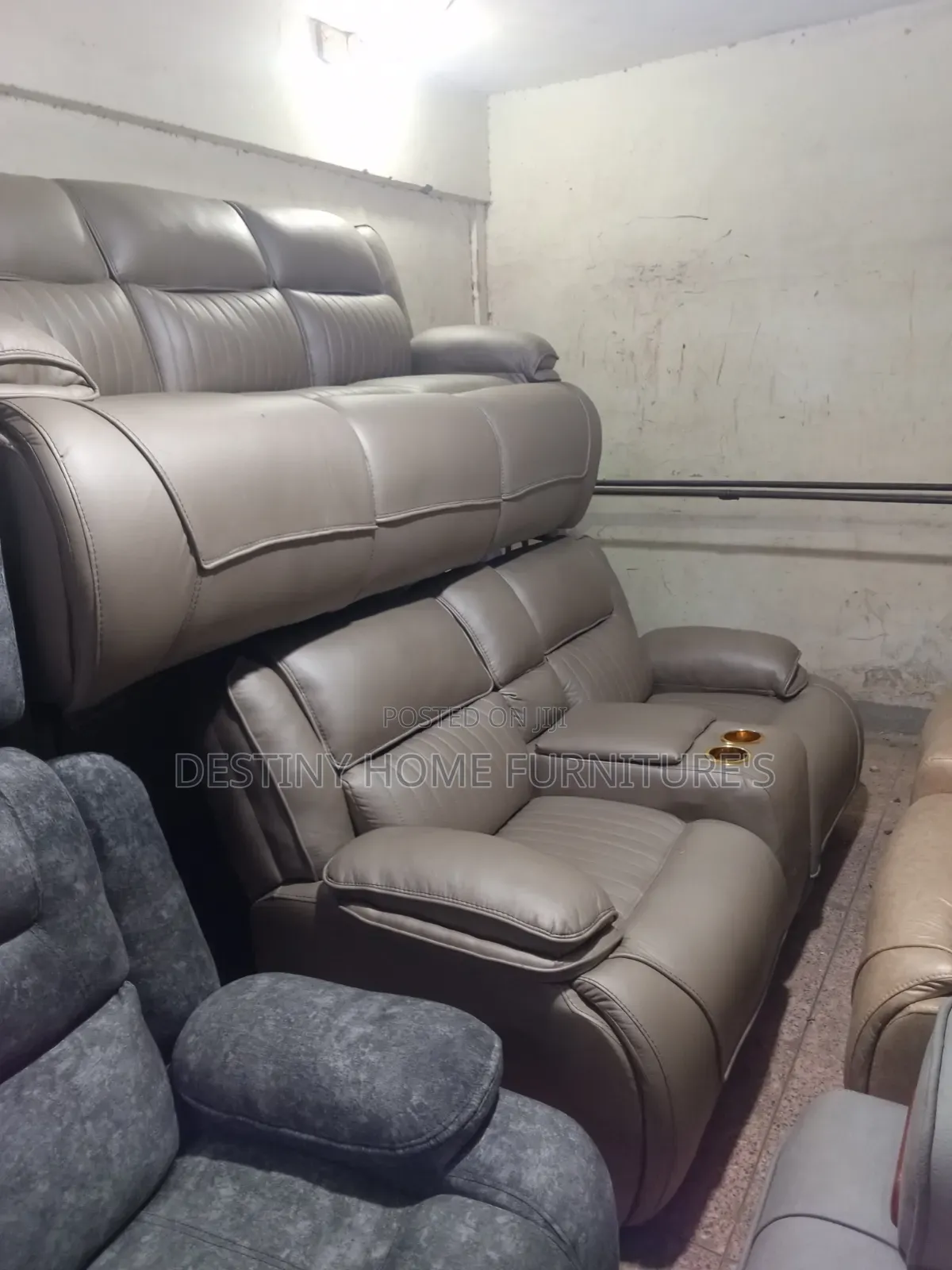 Silver Fabric Leather Sofa