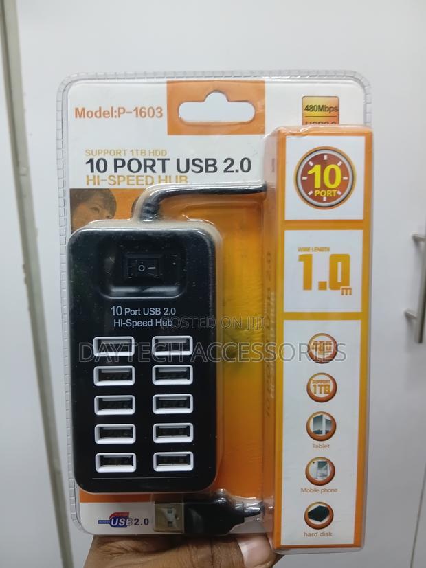 Usb 2.0 10 Port Hub High Speed With Cable on/Off Switch P-1603 - Black