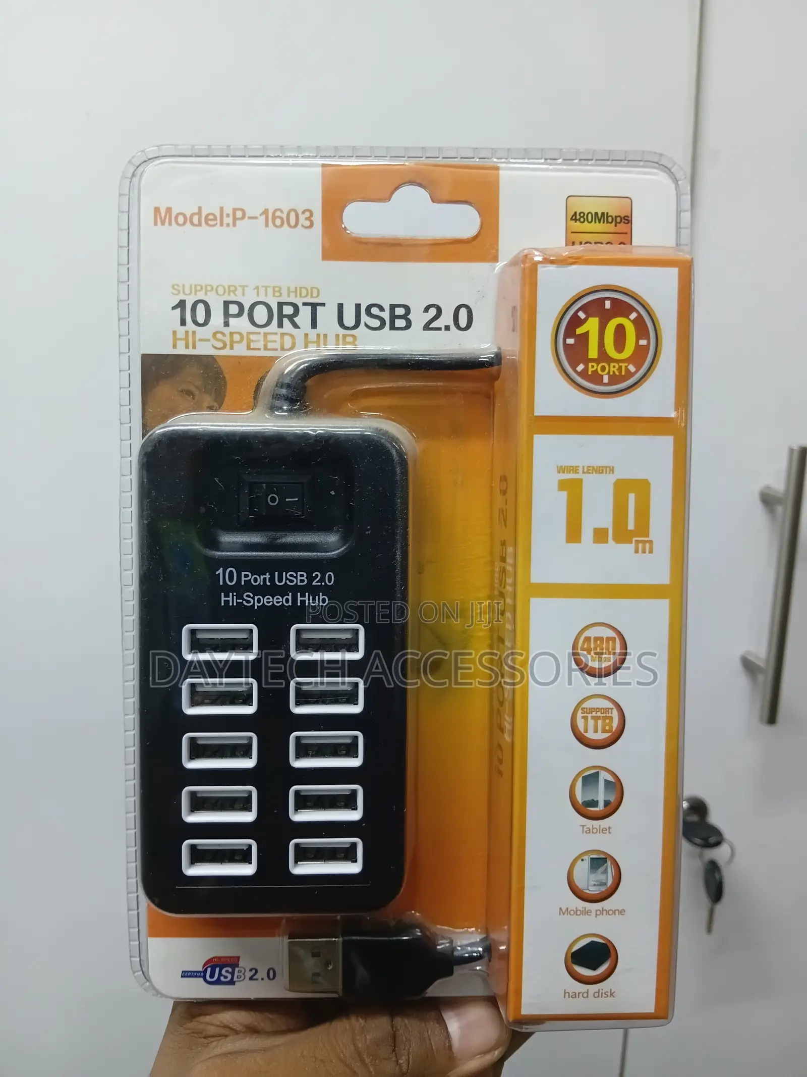 Usb 2.0 10 Port Hub High Speed With Cable on/Off Switch P-1603 - Black
