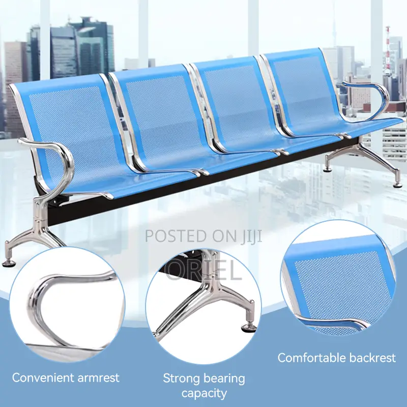 Office Bench : 4-Seater Blue Office Bench