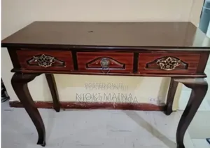 Dark Brown Console With 3 Drawers And Antique Handles