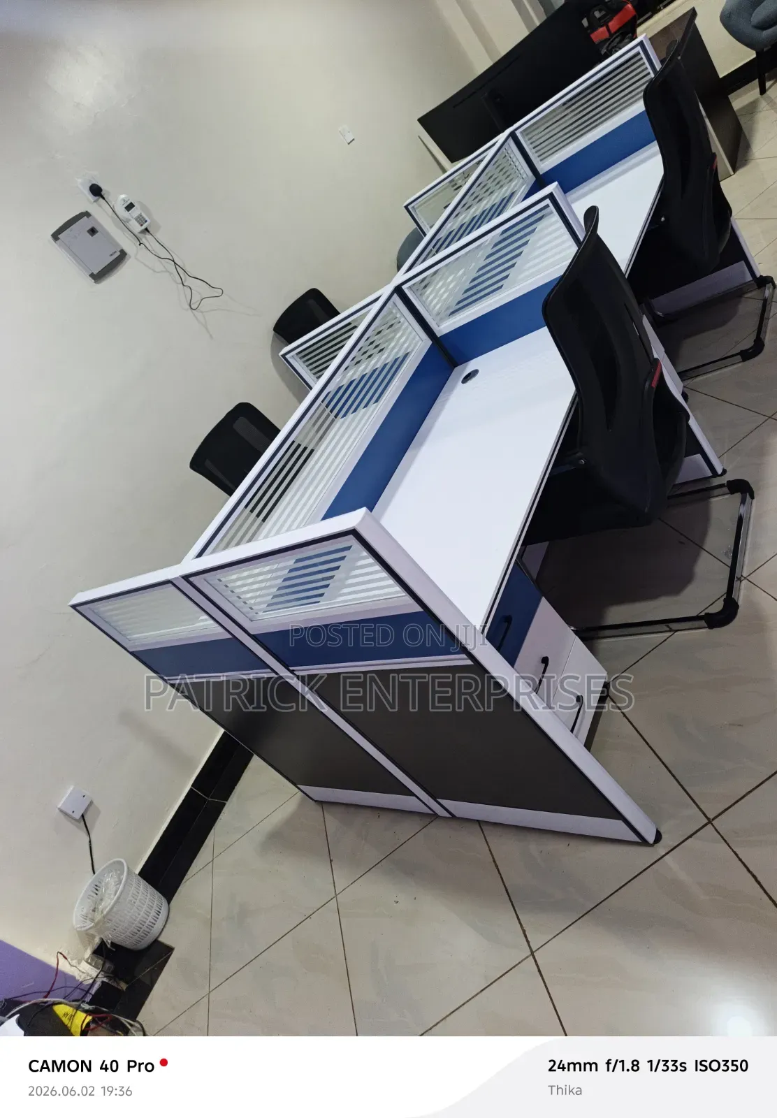 Imported Modern Four 4 Way Workstation White-Blue
