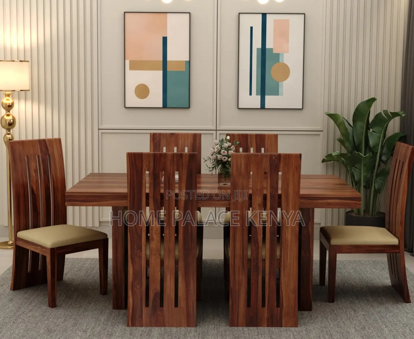 Dining Set: Mahogany Premium Wooden Dining Table Set With 6 Chairs