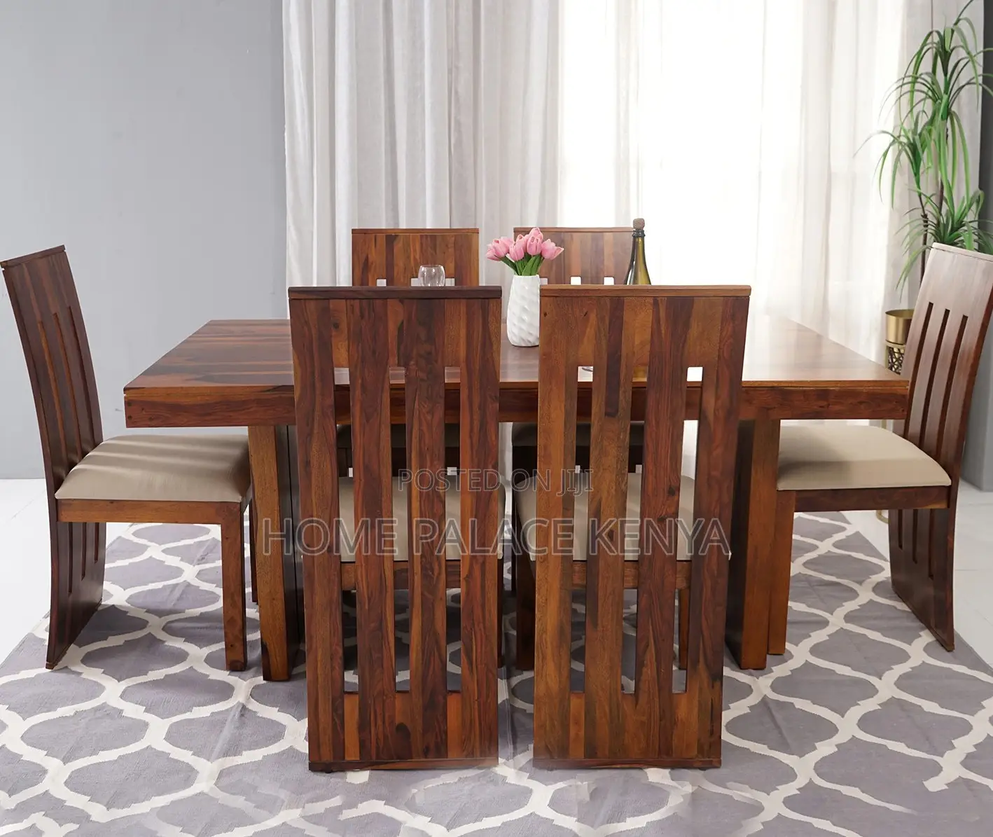 Dining Set: Mahogany Premium Wooden Dining Table Set With 6 Chairs