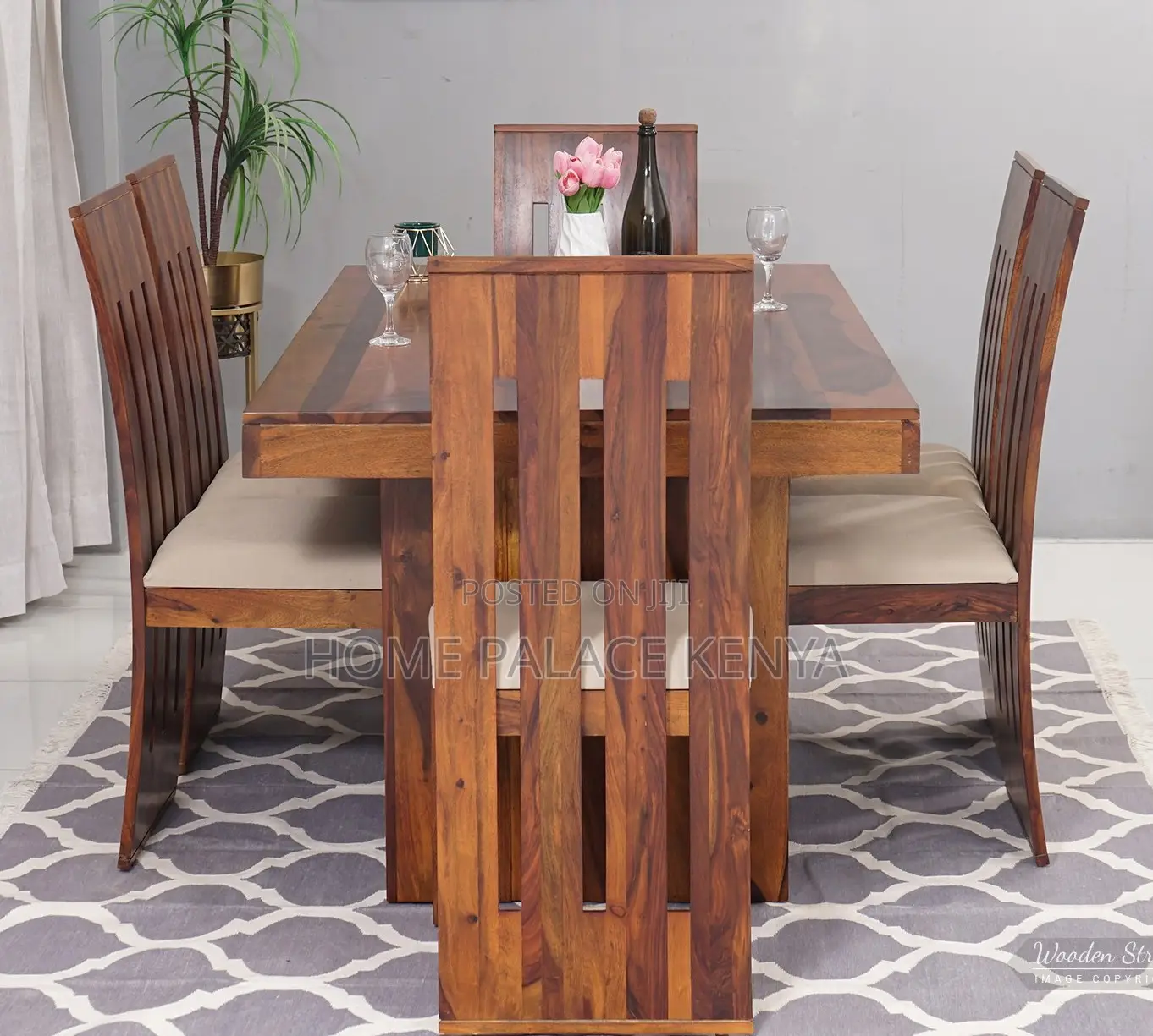 Dining Set: Mahogany Premium Wooden Dining Table Set With 6 Chairs