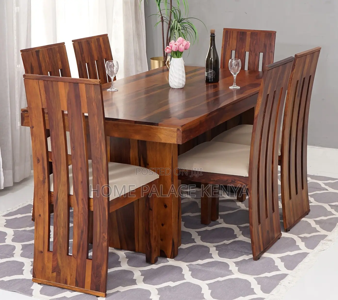 Dining Set: Mahogany Premium Wooden Dining Table Set With 6 Chairs