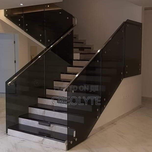 Frameless Glass Balustrade Withmarble Staircase Railing System