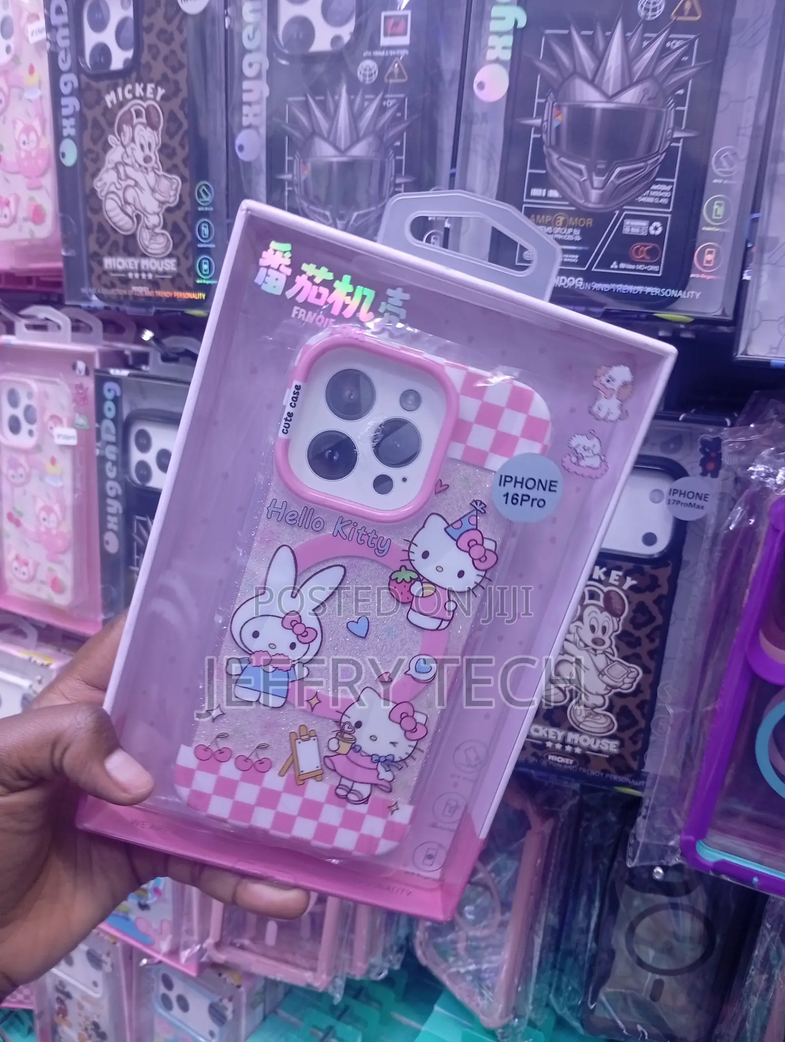 iPhone 16 Pro Pink and White Checkered Border Case