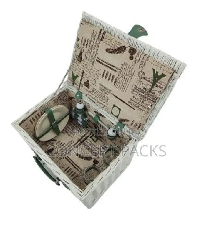 Picnic Basket for 2 People (White) Size: 38x28x26cm