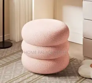Home Ottoman: Round Upholstered Stool With Soft Lambswool Finish