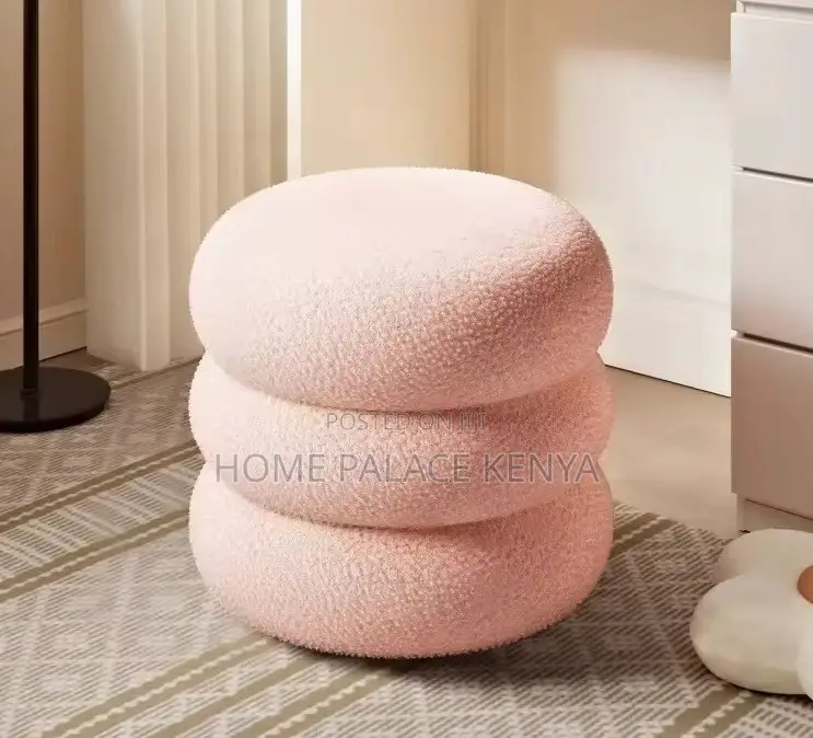 Home Ottoman: Round Upholstered Stool With Soft Lambswool Finish