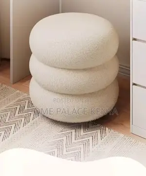 Home Ottoman: Round Upholstered Stool With Soft Lambswool Finish