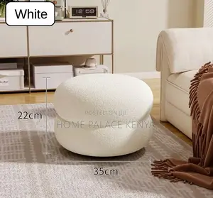 Home Ottoman: Round Upholstered Stool With Soft Lambswool Finish