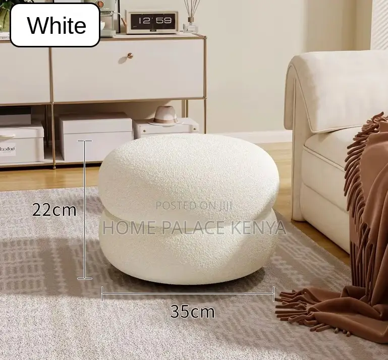 Home Ottoman: Round Upholstered Stool With Soft Lambswool Finish