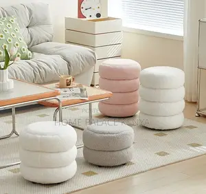 Home Ottoman: Round Upholstered Stool With Soft Lambswool Finish