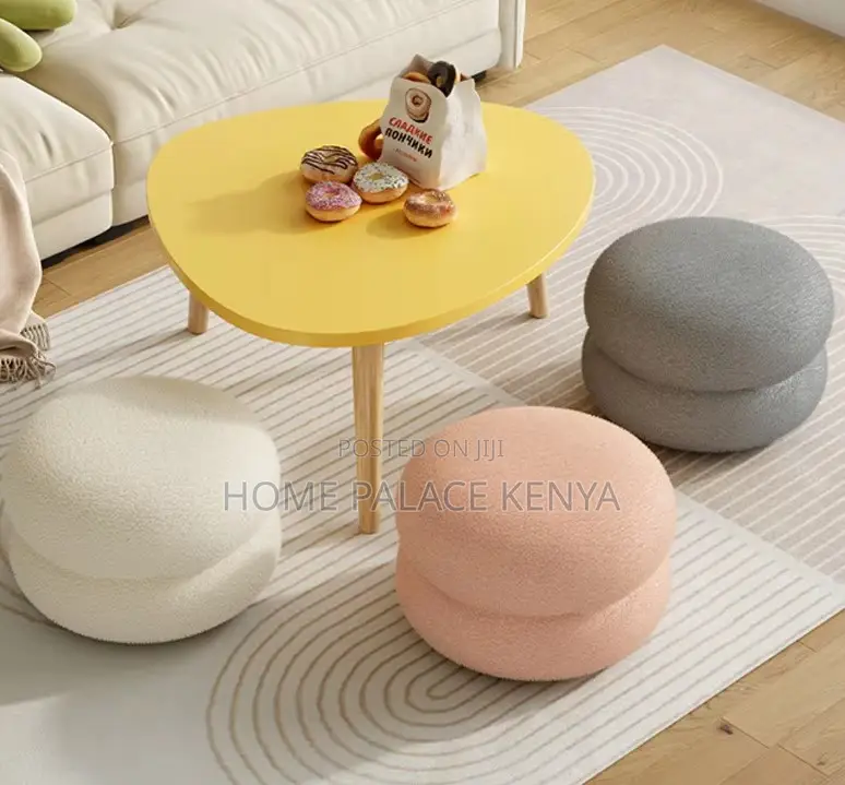 Home Ottoman: Round Upholstered Stool With Soft Lambswool Finish