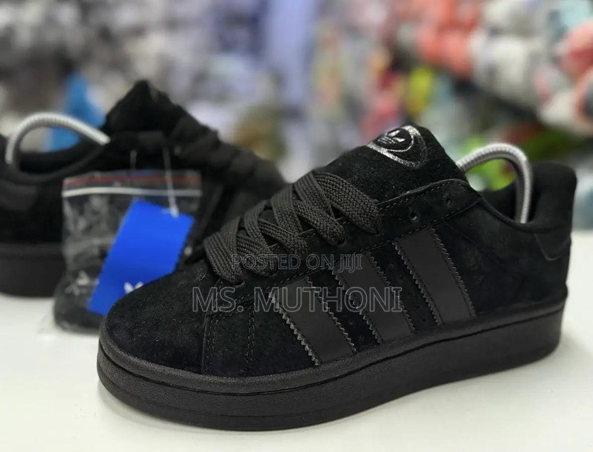 Adidas Campus All Black Suede Upper and Serrated 3-Stripes. Size 40-45