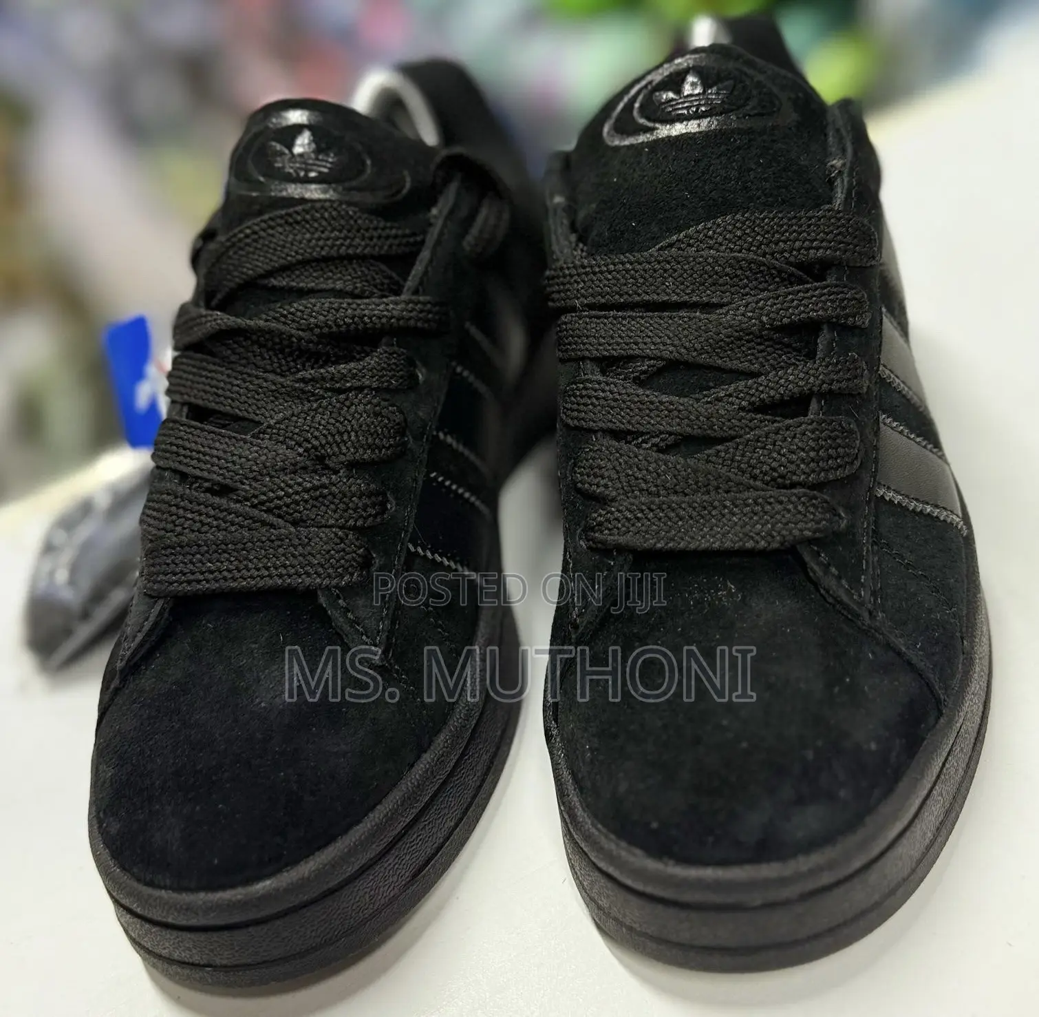 Adidas Campus All Black Suede Upper and Serrated 3-Stripes. Size 40-45
