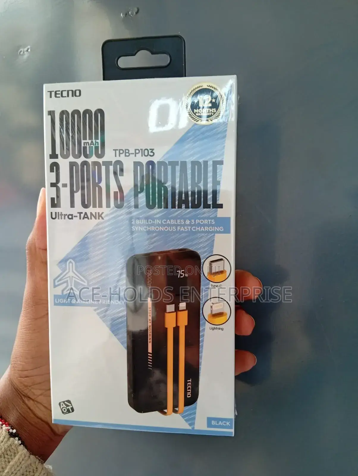 TPB-P103 2 Built-in Cables, 3 Ports Tecno Fast Charge Power Bank