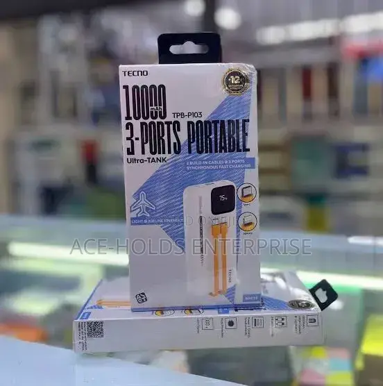 TPB-P103 2 Built-in Cables, 3 Ports Tecno Fast Charge Power Bank
