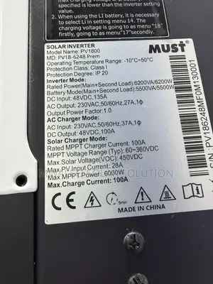 Must Inverter 6200watts 48v ,135a Prem Low Frequency