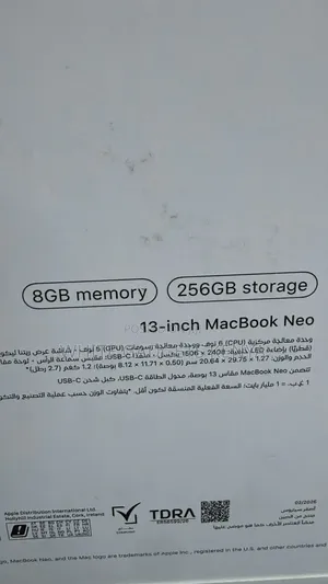 New Laptop Apple MacBook Neo 2026 8GB SSD 256GB
