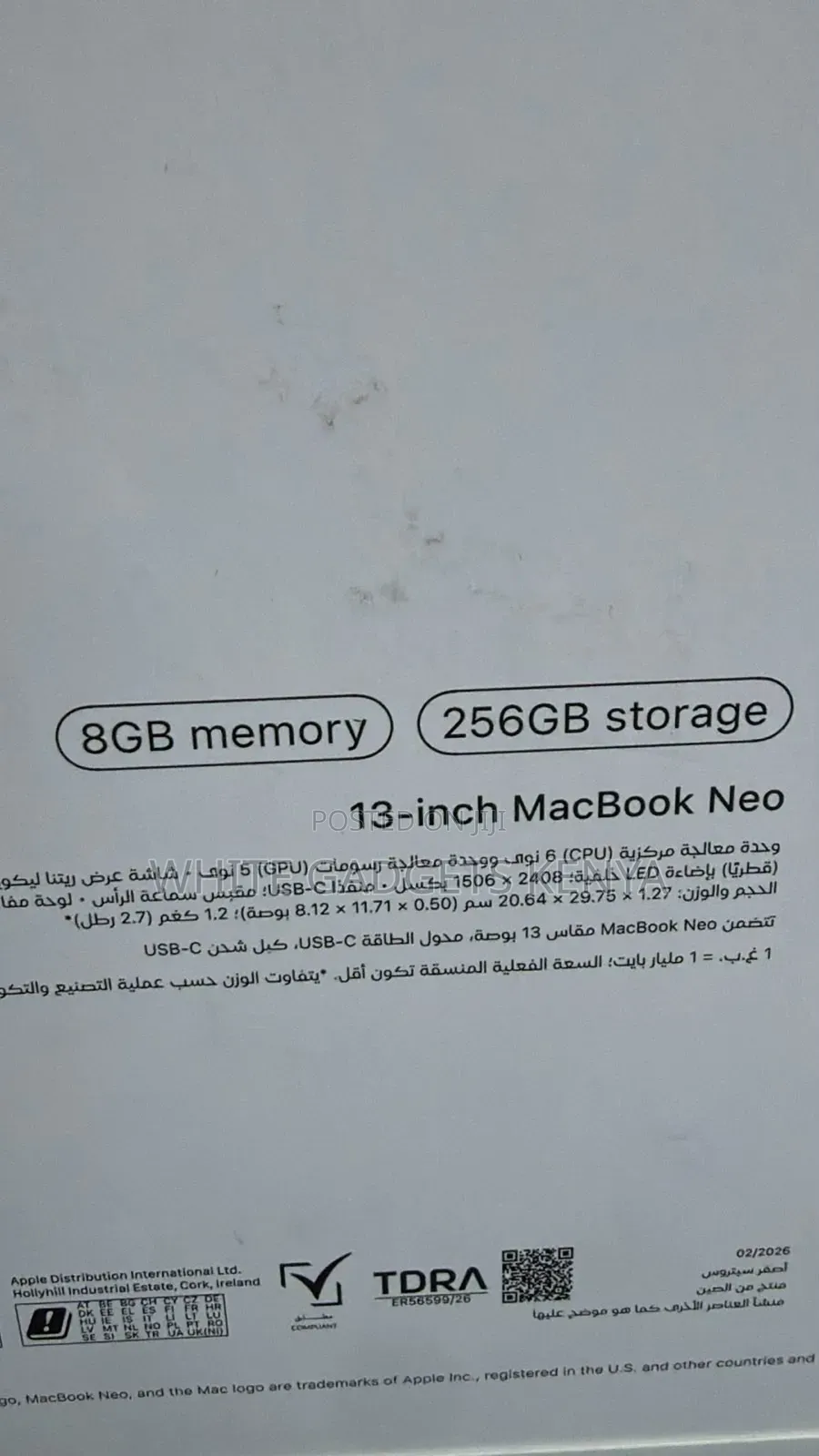 New Laptop Apple MacBook Neo 2026 8GB SSD 256GB