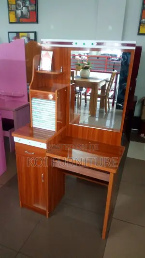Vanity Set : Elegant Dark Walnut Dressing Table With Mirror