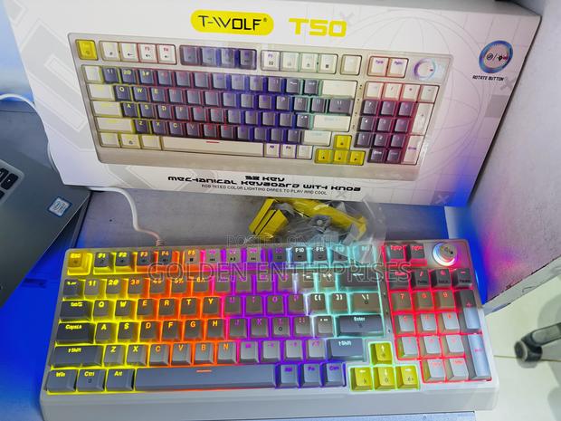 T50 Twolf Mechanical Keyboard RGB Lighting, Blue Switches,Smart Knob