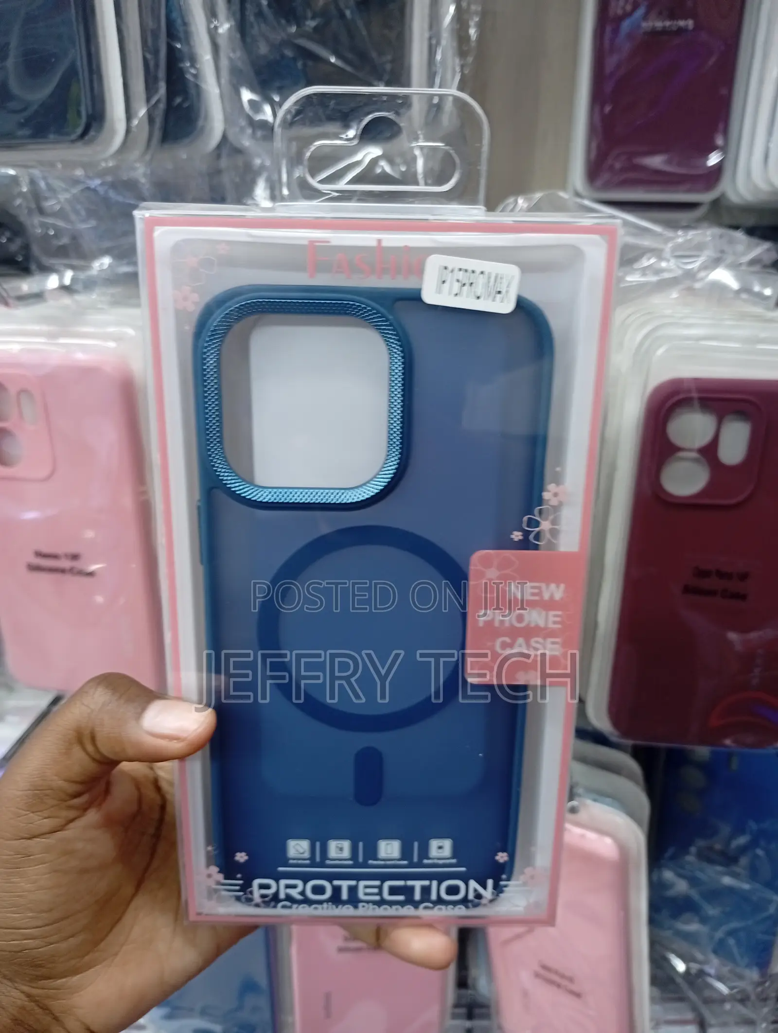 15 Pro Max Navy Blue Reinforced, Metallic-Accented Blue Border Case