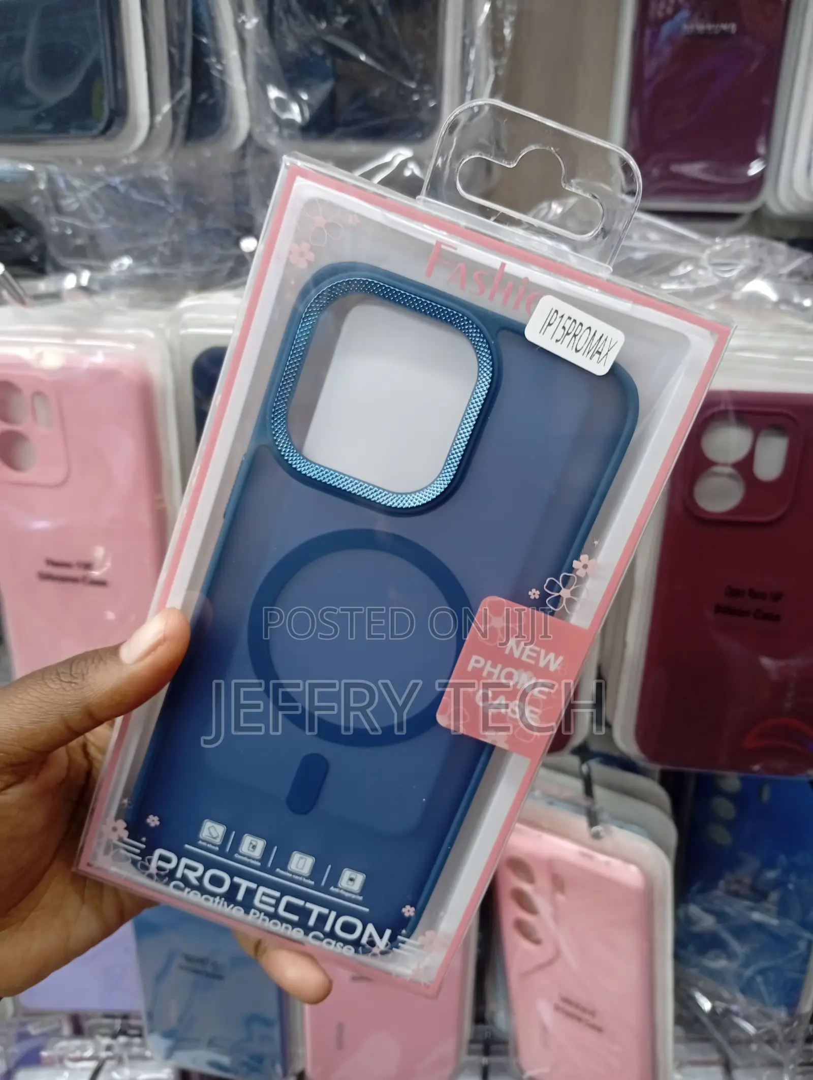 15 Pro Max Navy Blue Reinforced, Metallic-Accented Blue Border Case