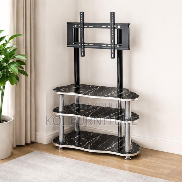 Tv Stand : Modern 3 Tier Tv Stand With Matte Black Finish