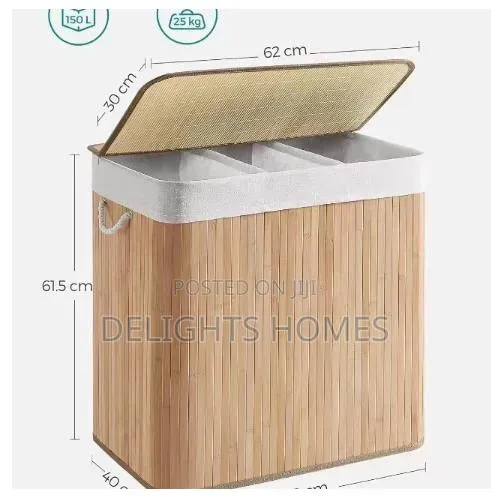 3 Grid Foldable Bamboo Laundry Basket-Arv