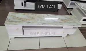 Coffee Table :White Finish and a Durable Marble-Effect Top Table