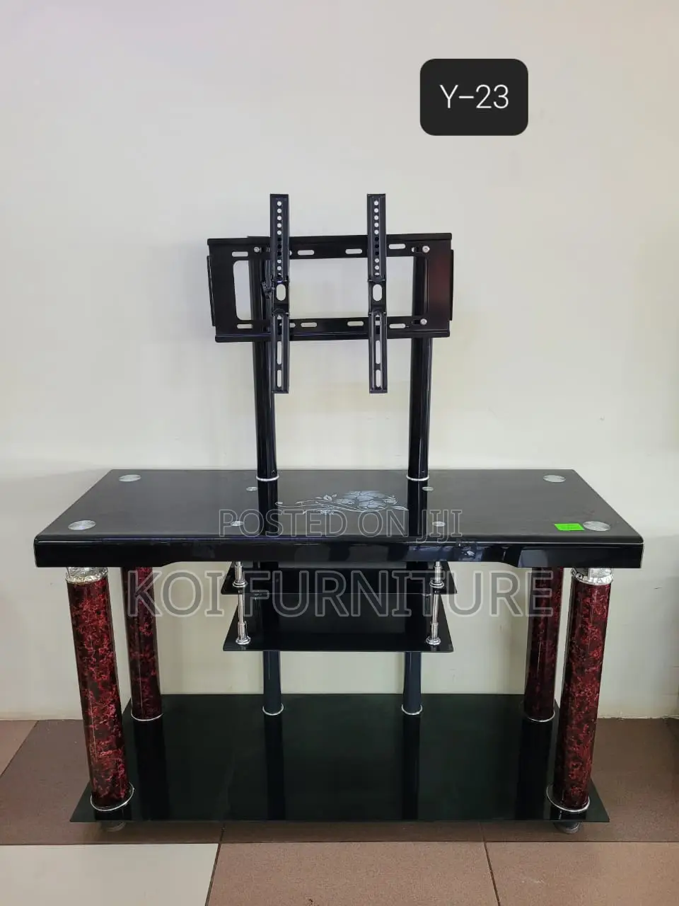 Tv Stand : Black Glass Tv Stand Features Marble-Patterned Legs