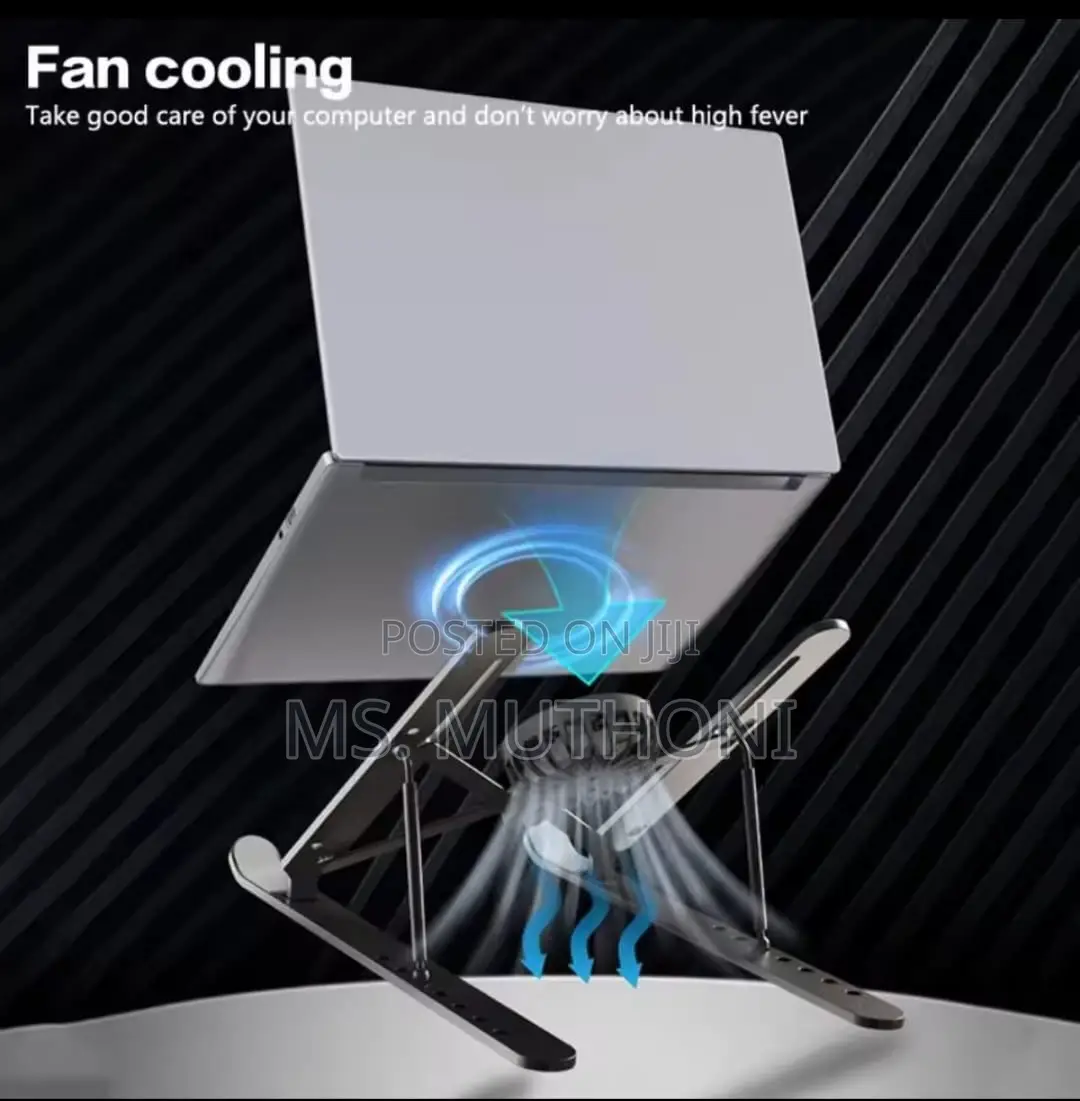 Adjustable Silver Aluminum Laptop Stand With a Built-in Cooling Fan,