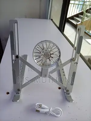 Adjustable Silver Aluminum Laptop Stand With a Built-in Cooling Fan,