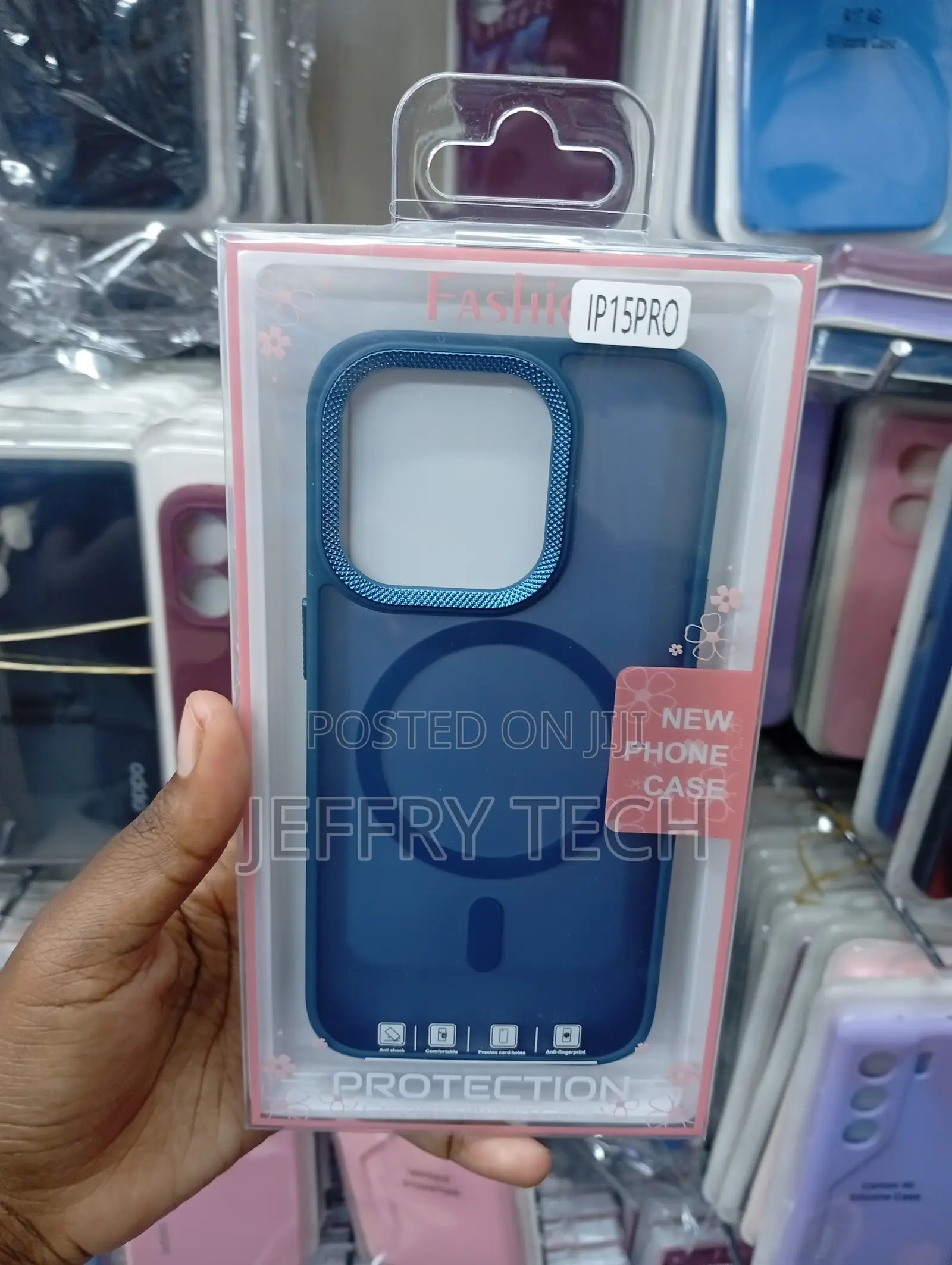 iPhone 15 Pro Navy Blue Face Puffer-Style Case