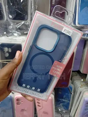 iPhone 15 Pro Navy Blue Face Puffer-Style Case