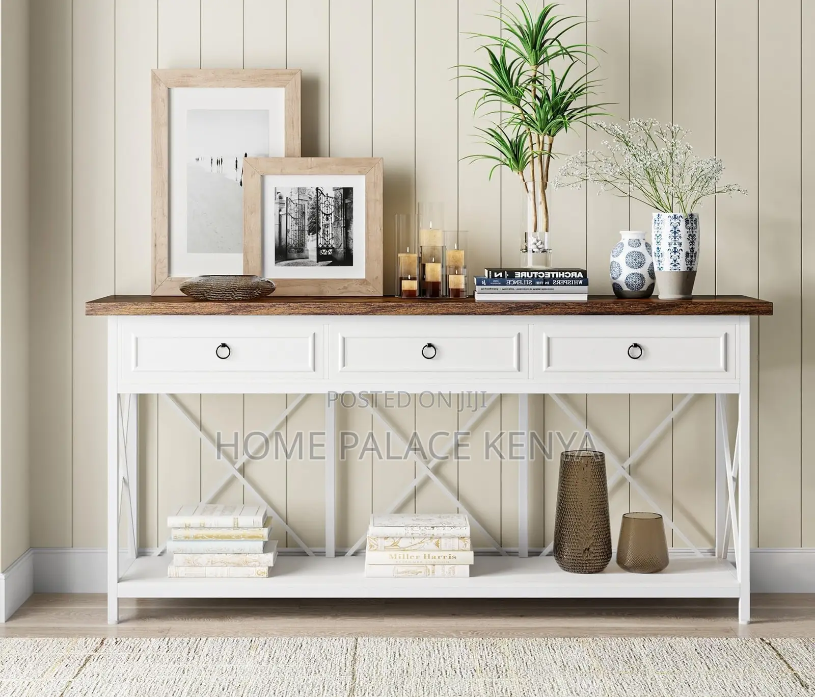 Console Table: Narrow Entryway Table With 3 Drawers and Bottom Shelf