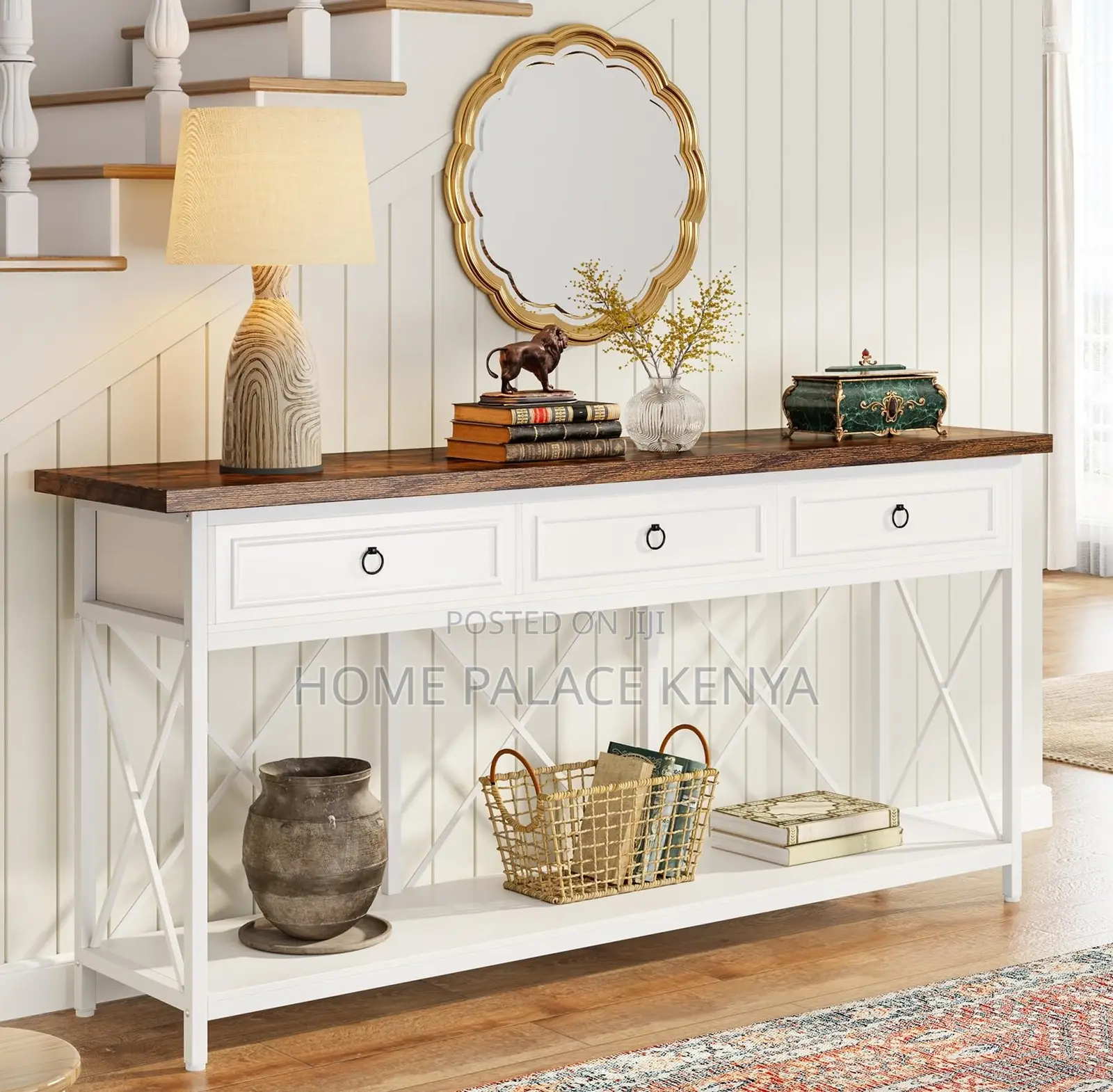 Console Table: Narrow Entryway Table With 3 Drawers and Bottom Shelf