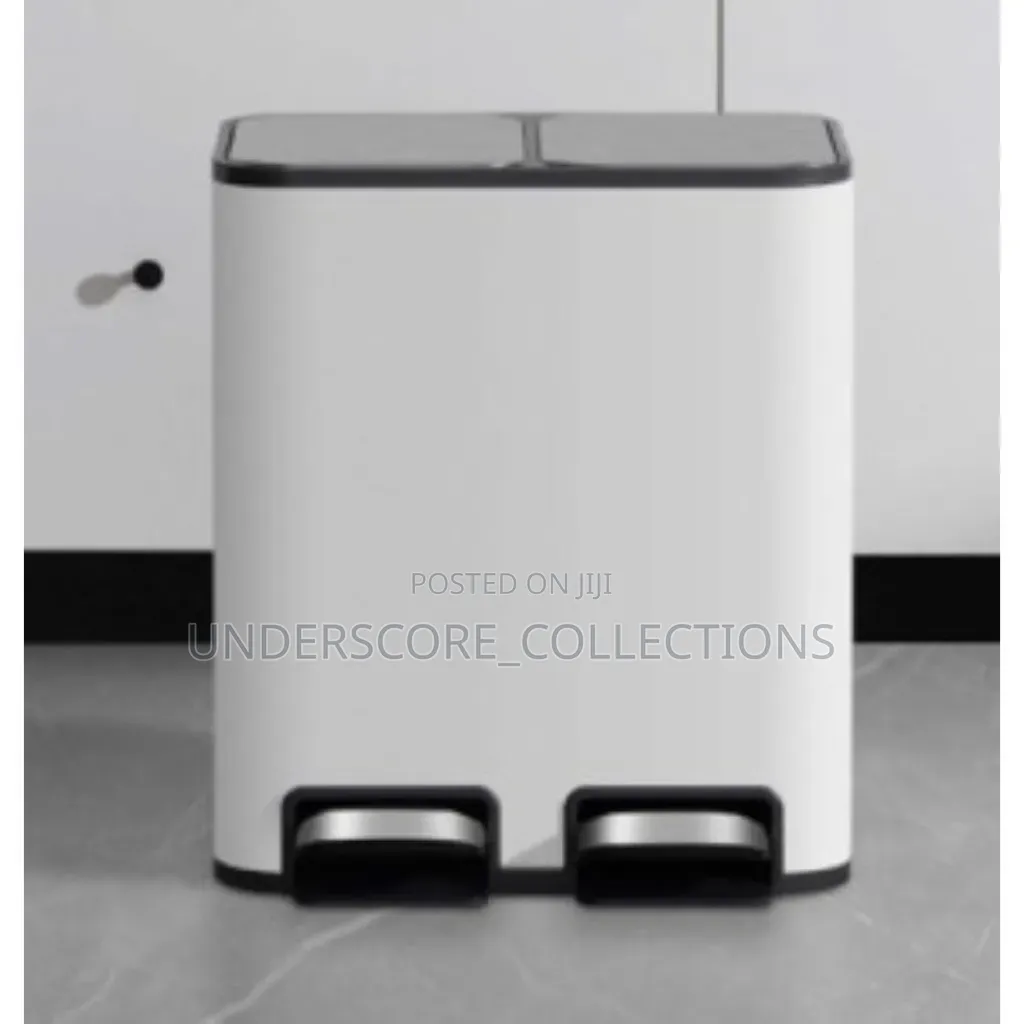 Stainless Steel and White Dual-Compartment Dustbin